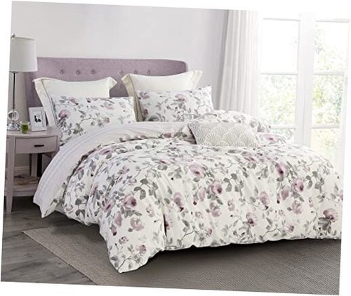 Comforter Size, 600 Thread Count Cotton White Print with King Purple Floral