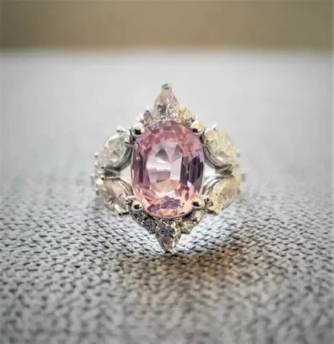 Art Deco Style 2Ct  Pink Sapphire & Lab Created Diamond Ring 14k White Gold FN