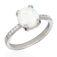 7x9 Oval White Fire Opal CZ Silver Jewelry Women Solitaire Ring Size 6 7 8 9 10