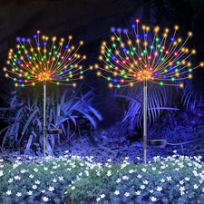 2 PCS Solar Firework Light 120 LED Solar Garden Light for Pathway Multi-Color