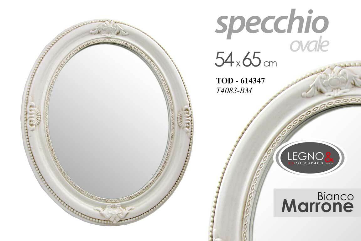 Specchio Parete Ovale Shabby Chic Legno 65x54 cm TOD-614347 Bianco