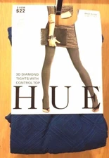 Hue Imperial Blue 3D Textured Diamond Tights w/Control Top - MSRP $13.50