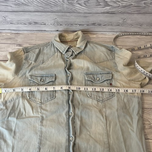 REPLAY Women’s Denim Shirt Western Snap Blue Distressed Cotton Size Small - Picture 13 of 15