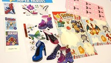 Lot of Vintage 1990s Stickers Partial Sheets - Marvel Pokemon Cats Shoes