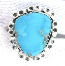 Vintage Handmade Navajo Southwest Pure Sterling Silver Turquoise Cabochon Ring