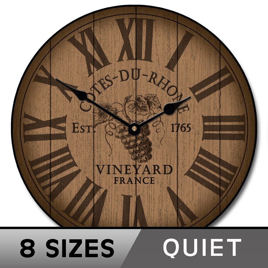 Wine Barrel Brown Clock, large wall clock, Ultra Quiet, 8 sizes, Life Warranty