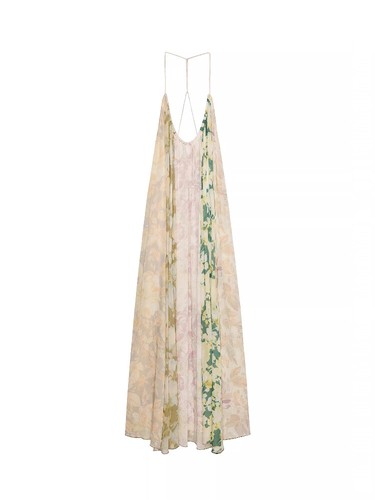 Abito lungo donna 2025 primavera stampa fiori patchwork bretelle beige - Foto 5 di 16