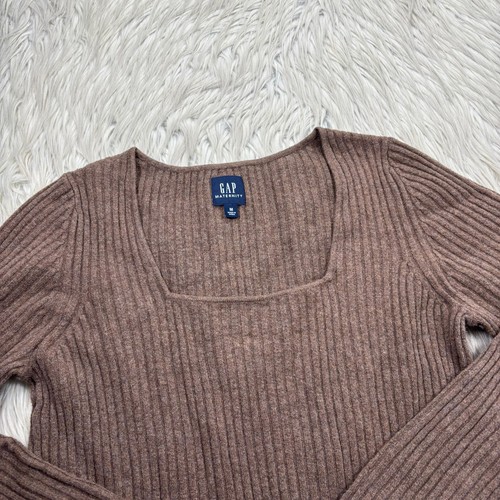 Gap Maternity Women's M Brown Cozy Square Neck Knit Ribbed Midi Dress - Picture 3 of 6