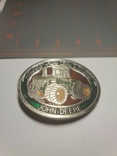 Vintage JOHN DEERE Enameled Nothing Runs Like A Deere Brass Belt Buckle 2296