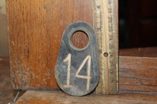 Vintage Black Resin Plastic Cow Ear Tag With Metal Ferrule Double Side #14