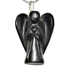 CHARGED Black Tourmaline Crystal Angel Pendant 20" Stainless Steel Chain