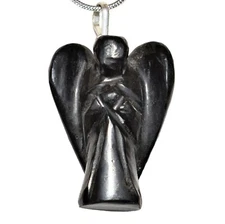 CHARGED Black Tourmaline Crystal Angel Pendant + 20" Stainless Steel Chain
