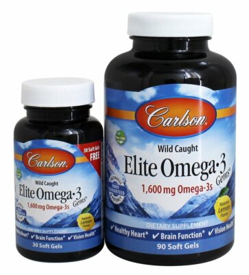 Carlson Labs Norwegian Elite Omega-3 Fish Oil Gems, Lemon, 120 Softgels
