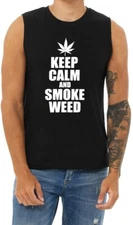 Smoke Weed Funny T-shirt Sleeveless Muscle Tee Tank Tops Graphic Tees 420 Stoner