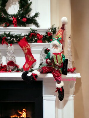 Santa Elf Posable Shelf Sitter Holding Wrapped Gift Rachel Zoe Christmas Decor