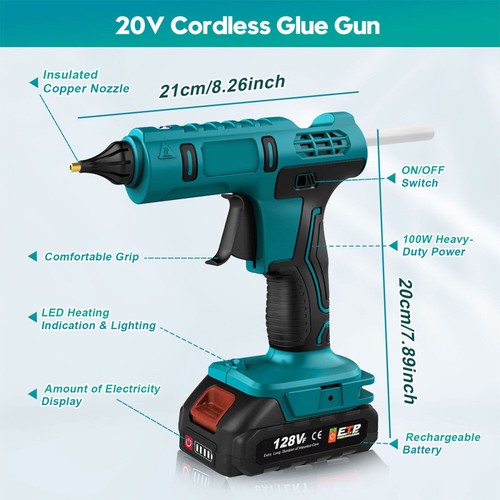 Akku Heißklebepistole Kabellos Klebepistole Mit 20x Klebestifte Für Makita 21V - Bild 3 von 18