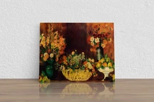 Pierre-Auguste Renoir "Vase, Basket of Flowers" Canvas Print Wall Art Home Decor