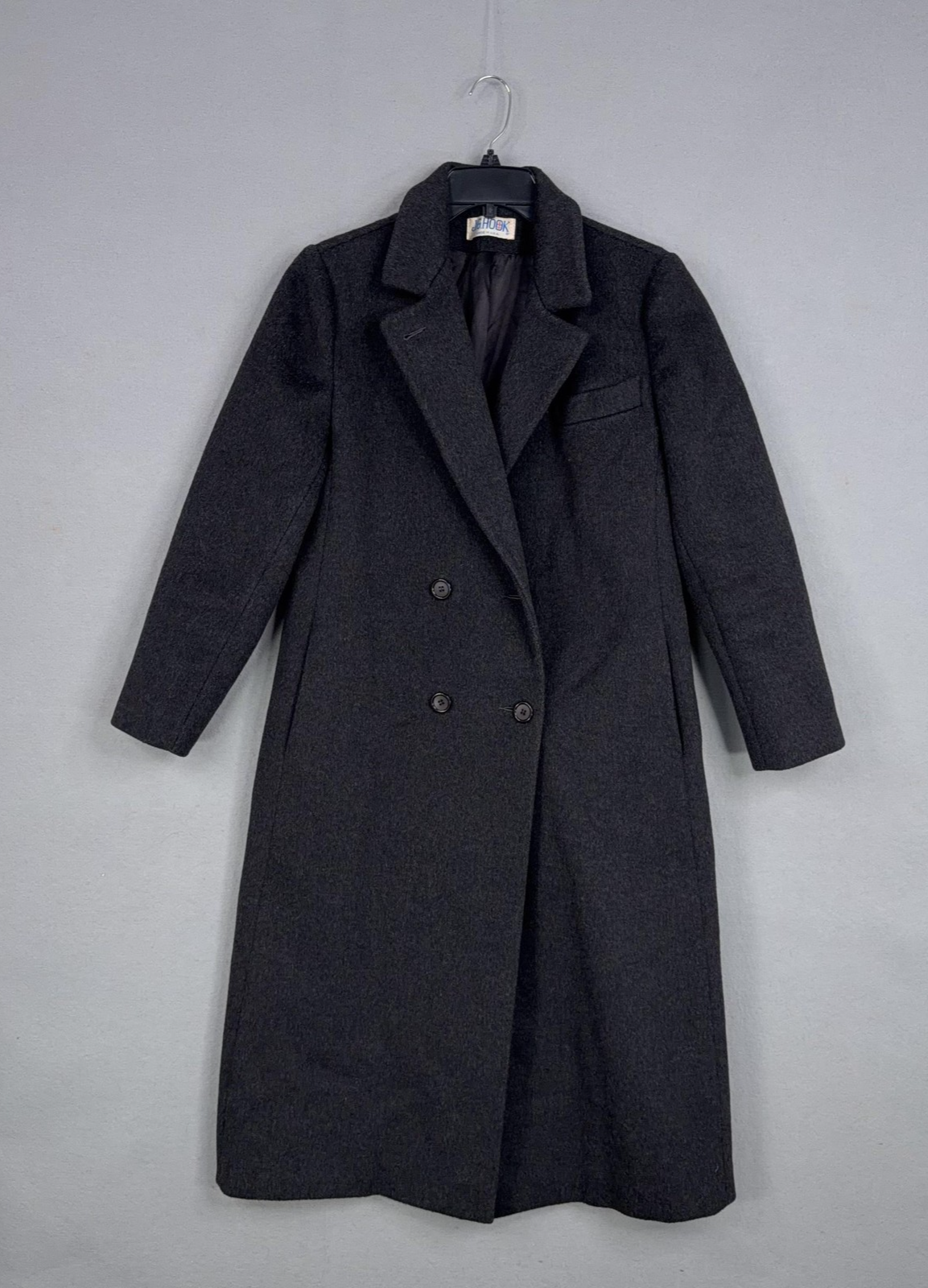 Vintage JG Hook Coat Womens Small Gray Wool Long Double Breasted Made USA 80s