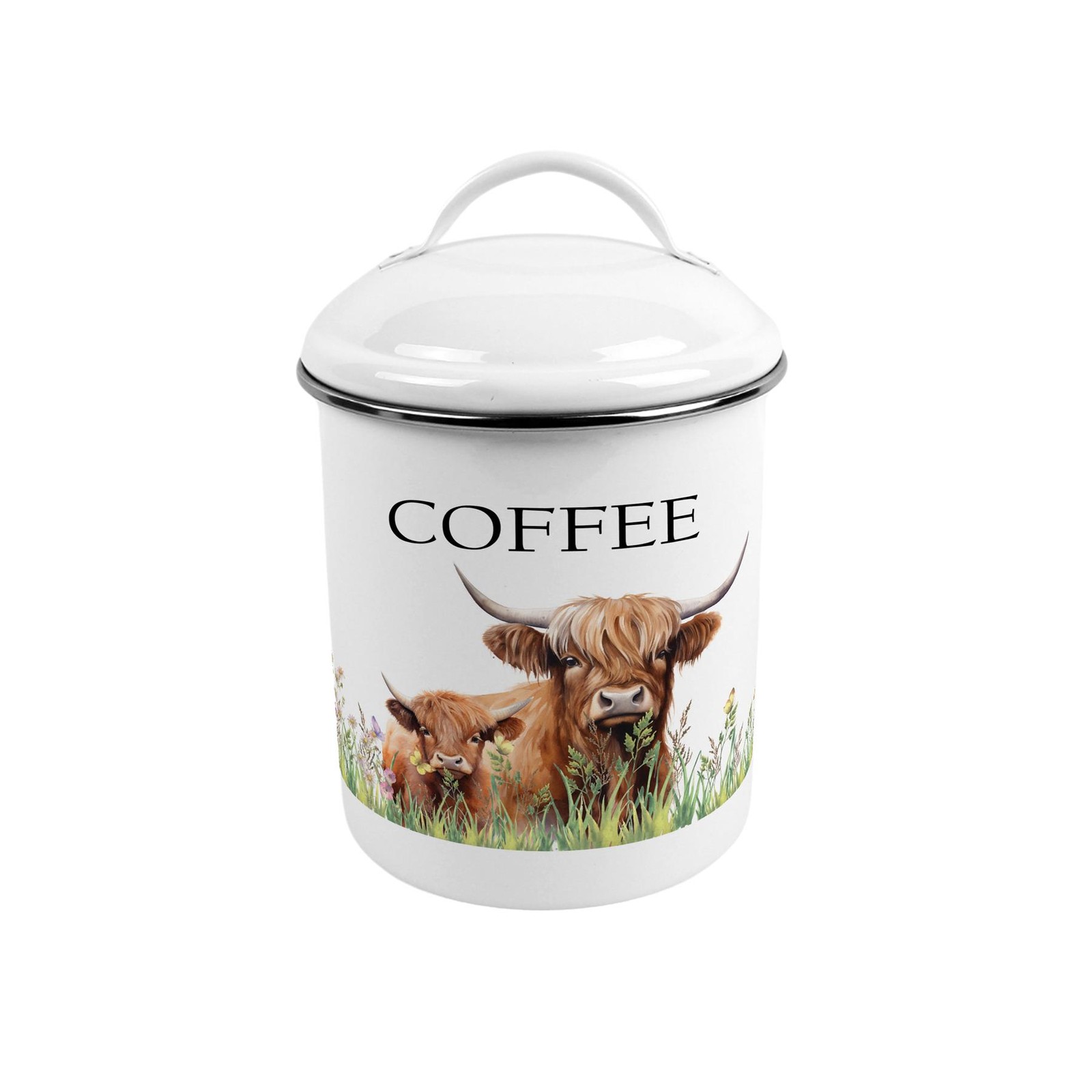 Highland Cow & Calf Metal Coffee Canister - Stylish Kitchen Storage Caddy Gift