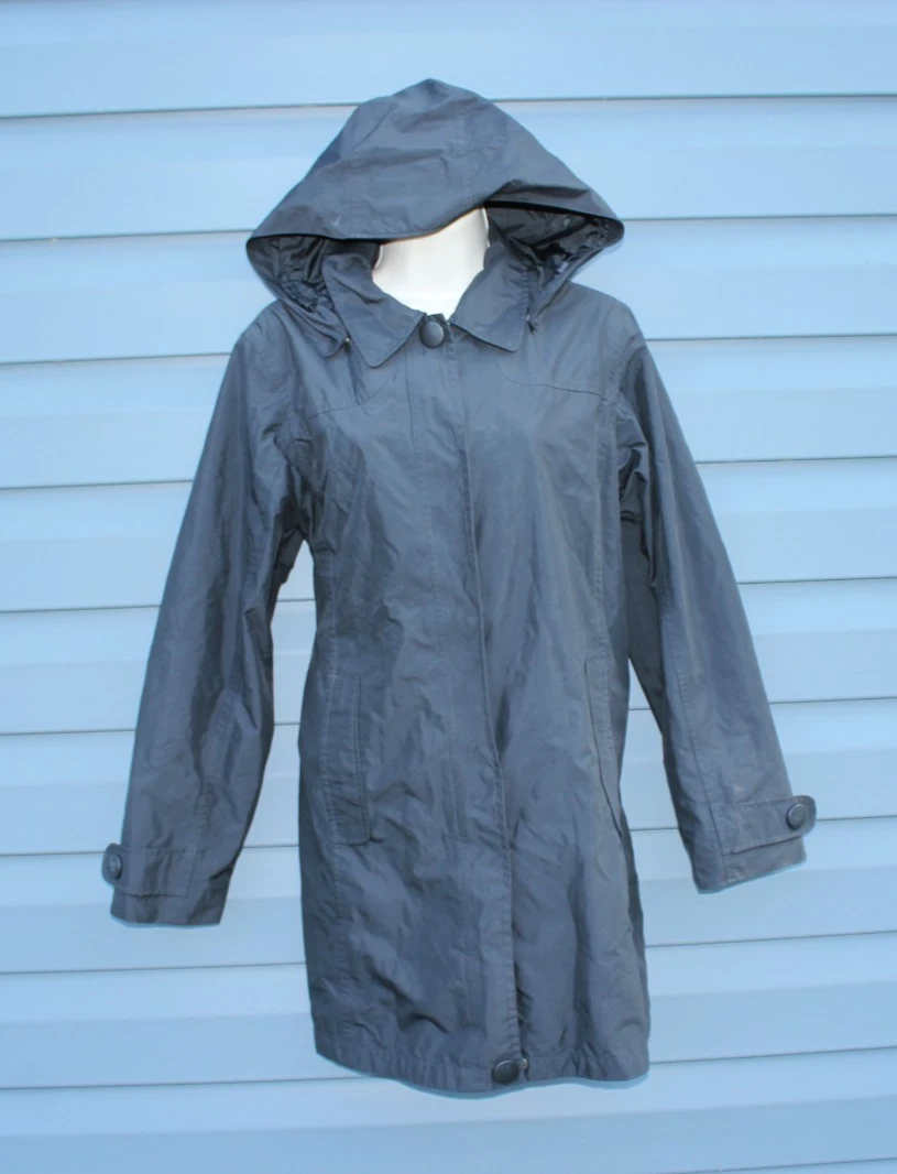 LL Bean Shell Jacket Mens/Womens SMALL Black Rain Zip LONG Hooded Lightweight