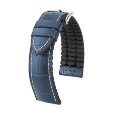 Uhrenarmband in Blau, Kalbsleder, Gummi, Performance von HIRSCH - 20, 22, 24 mm