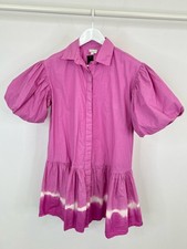 WKND Size M Fuchsia Women Frock It Shirt Dress in Mallorca Puff Sleeve Peplum