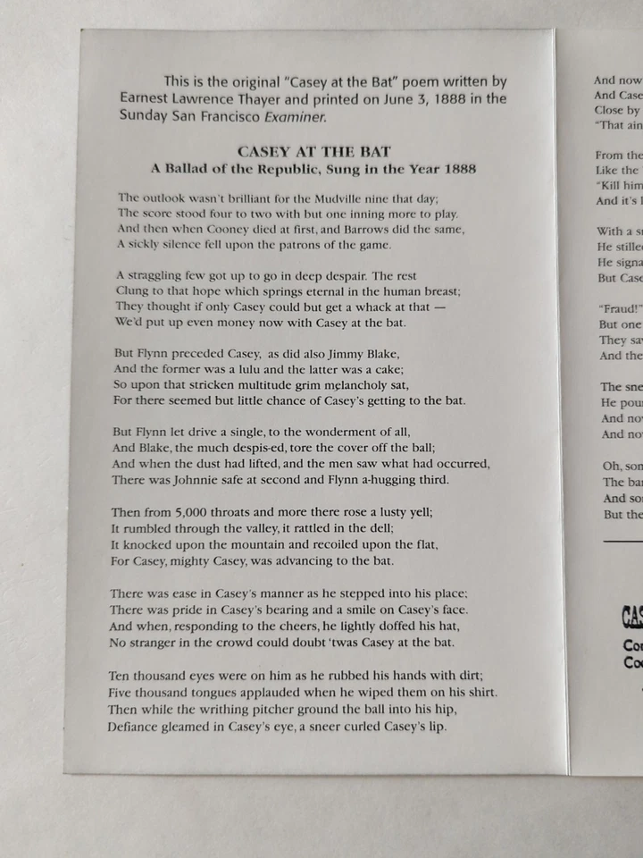 1996 Casey At The Bat Pamphlet, Cooperstown NY Induction Day August 4th 1996 - Image 3 of 4