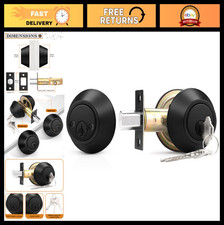 Black Double Cylinder Deadbolt Lock Set - Round Keyed Both Sides for Exterior/In