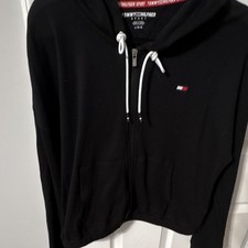 Tommy Hilfiger Sport Women's Black Fleece Full Zip Hoodie w/ Hood Pockets Size L