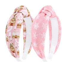 Christmas Knotted Headband for Women Christmas Tree Snowflake Headbands 4-Pink