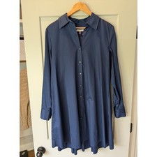 Trina Turk Shirt Dress Hi-Low Hem Long Sleeve Button Down Blue Size 6