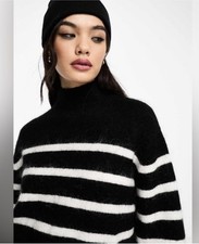  Other Stories, Black  White Striped Fuzzy Sweater, Wool Blend, Size L