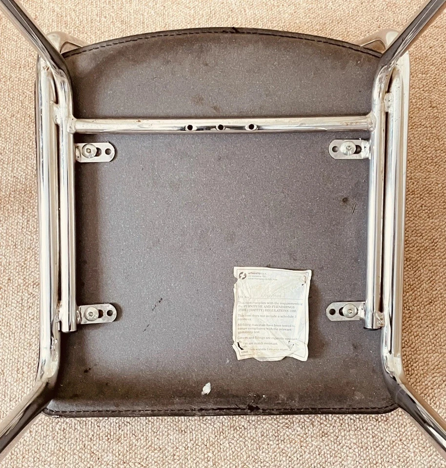 Paar 80er Jahre Stil italienische Effezeta Bar Thekenhocker Chrom & braunes Leder - Bild 4 von 4