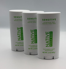 3 PACK Native Sensitive Whole Body Deodorant Cucumber Mint 2.4oz Aluminum Free