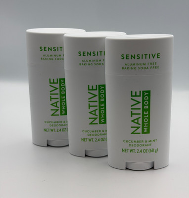 3 PACK Native Sensitive Whole Body Deodorant Cucumber & Mint 2.4oz Aluminum Free
