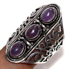 Exclusive Oval Natural Amethyst 925 Silver Plated Ring US 9 Most Beautiful GW