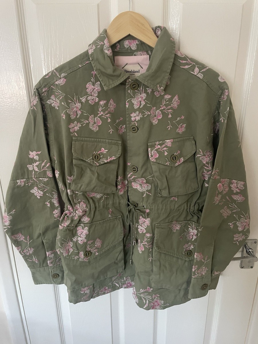 River Island Cotton Jacket With Embroidery Size Khaki Green