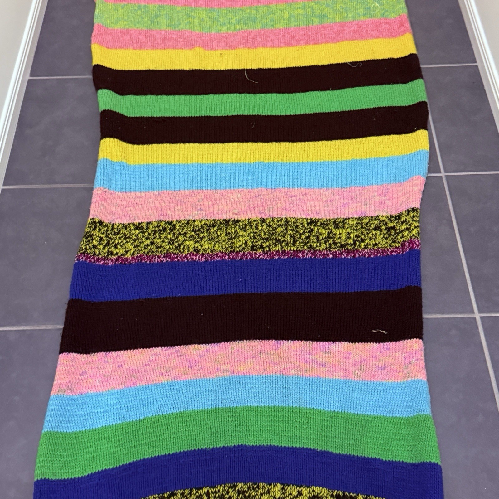 Knitted Multicoloured Striped Textured Sofa Throw Blanket, Rectangle 245 cm Long image 3