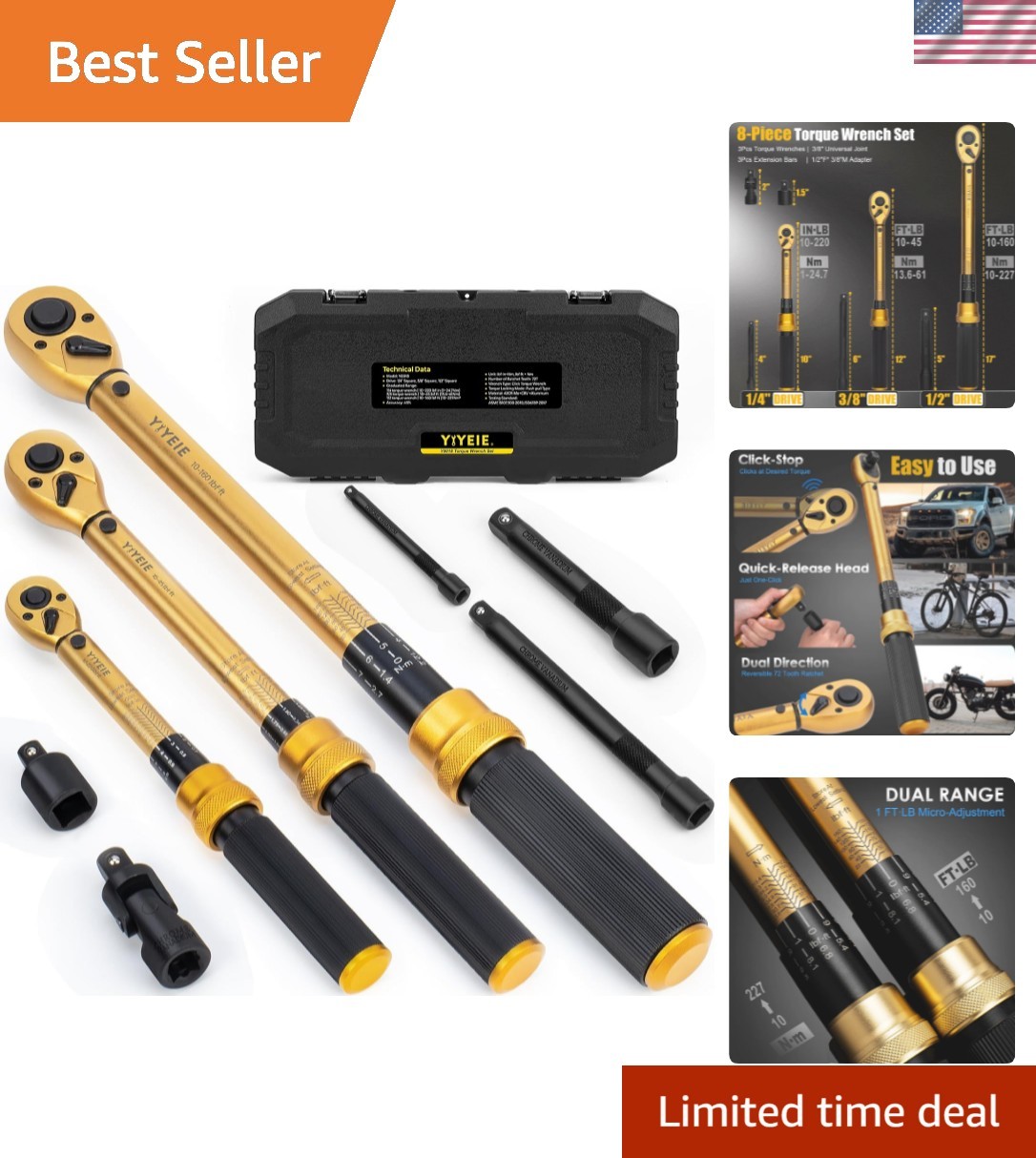 Yiyeie 8-Piece Click Torque Wrench Set: Precision & Reliability