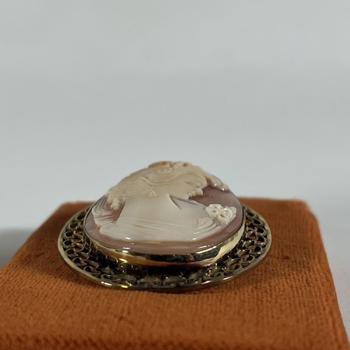 Vintage Genuine Cameo Pendant Brooch - 12kt Gold Filled Oval Shell Lady Portrait - Picture 9 of 18