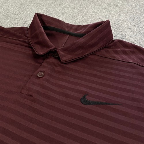 Nike Golf Dri-Fit Performance Polo Shirt Mens XL Burgundy Striped Stretch Swoosh - Picture 4 of 17