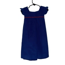 Vintage Health-Tex Girls Blue Corduroy Dress Size 5 With Red Trim