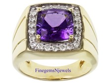 Natural Amethyst  CZ Gemstones Gold Plated 925 Sterling silver Gift Ring 89
