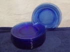 Hazel Atlas Cobalt Blue Modern Swing Ring Tone Design Dinner Salad Plate Set 4