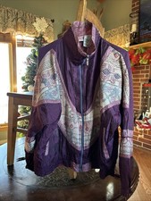 Vintage 80s 90s Athletic Works Windbreaker Jacket Womens MEDIUM Purple Full Zip
