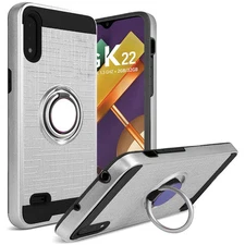 GSA Brushed Case w/Ring Stand for LG K22, K32 - Silver/Black
