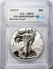 2006-P $1 American Silver Eagle ICG PR70 - Reverse Proof - 20th Anniversary Set