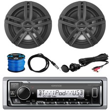 Kenwood Single DIN Bluetooth Marine Receiver, 2x 6.5" 180W Speakers, AUX Adapter