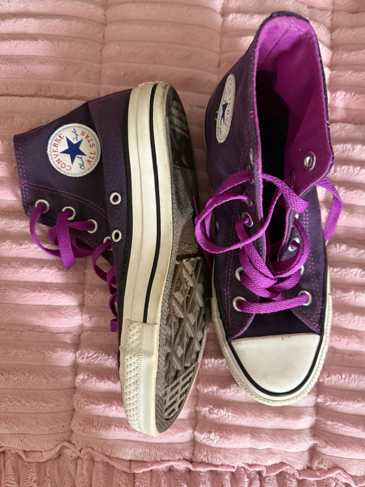 New Converse All Star Chuck Taylor  Hi High Top Sneakers Purple 2 tone Y4 thumbnail 2
