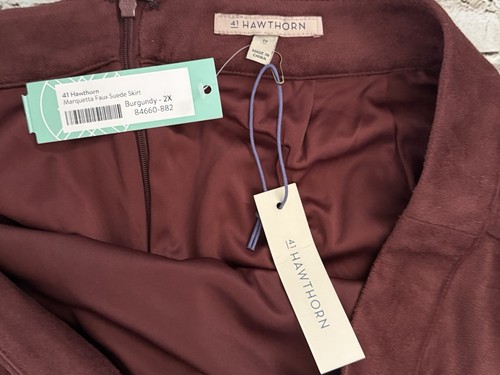 Stitch Fix 41 Hawthorn Marquetta Faux Suede Burgundy Skirt Size 2X Plus - Picture 6 of 12